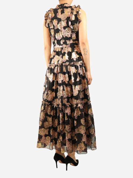 Black and purple lurex jacquard maxi dress - size UK 8 alternate image
