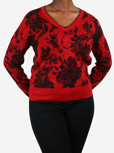 Red sparkly floral v-neck sweater - size M Knitwear Dries Van Noten