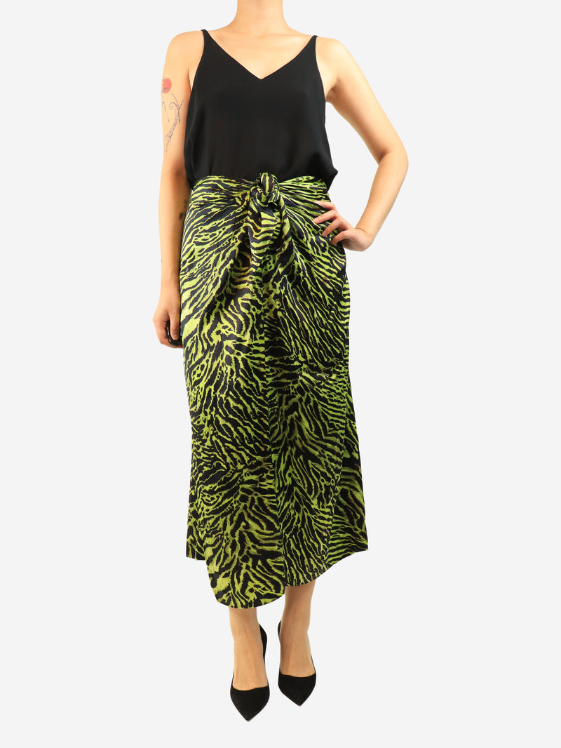 Black and green acid zebra print midi skirt - size UK 8