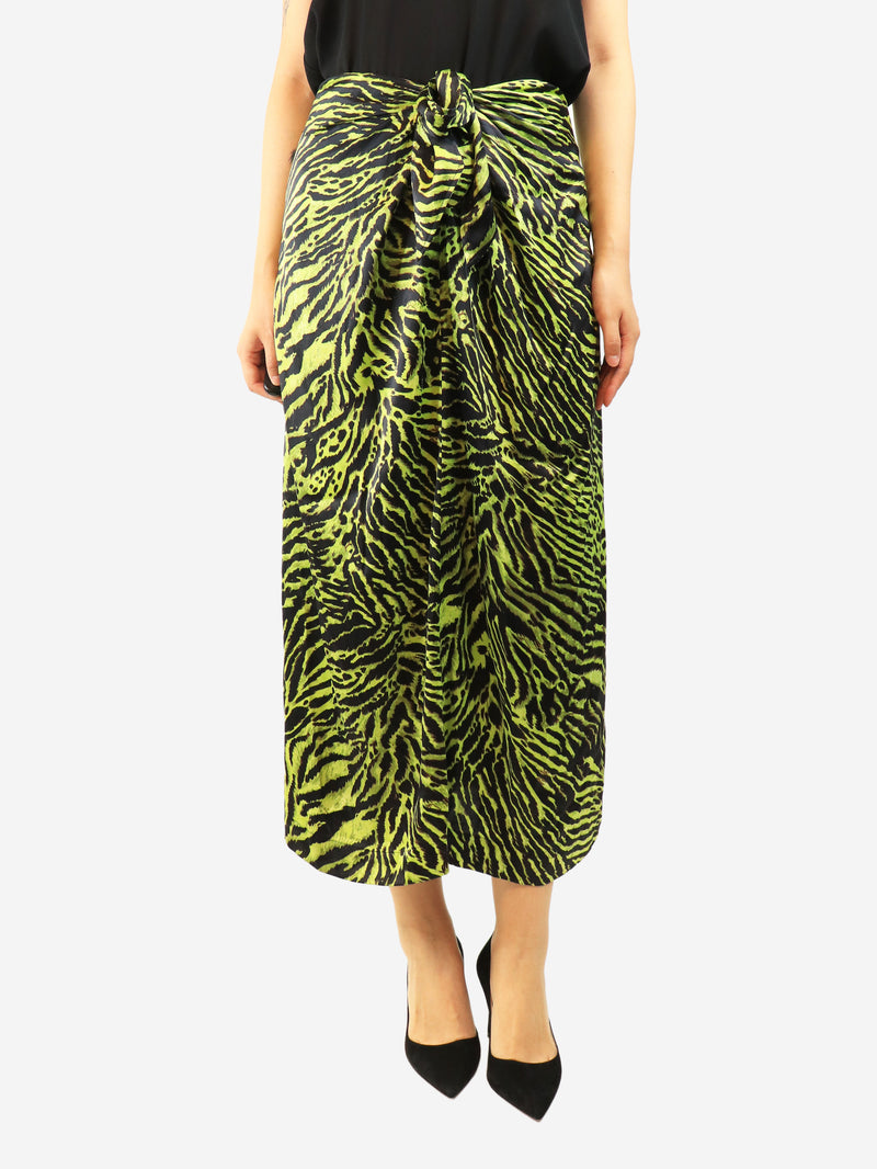 Black and green acid zebra print midi skirt - size UK 8