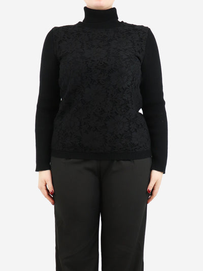 Black lace-front ribbed jumper - size L Knitwear Valentino 