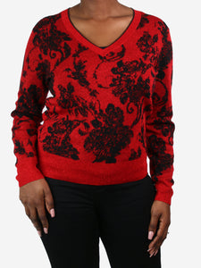 Dries Van Noten Red sparkly floral v-neck sweater - size M