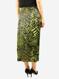 Black and green acid zebra print midi skirt - size UK 8