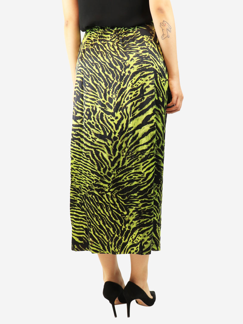 Black and green acid zebra print midi skirt - size UK 8