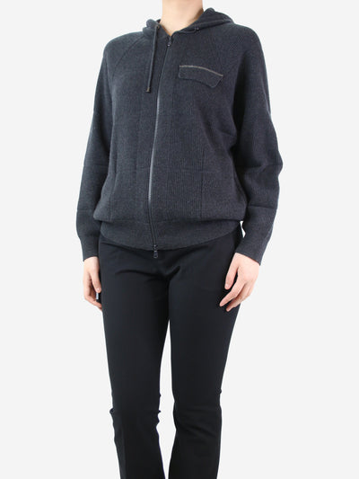 Dark grey knit zip-up hoodie - size UK 8 Knitwear Brunello Cucinelli 