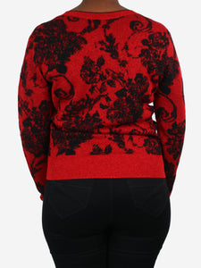 Dries Van Noten Red sparkly floral v-neck sweater - size M