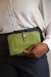 Hermes Green Clemence leather flap wallet
