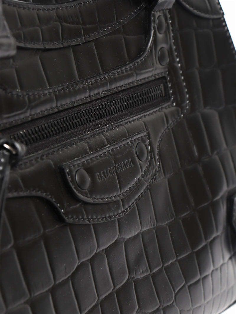 Black croc embossed neo city bag