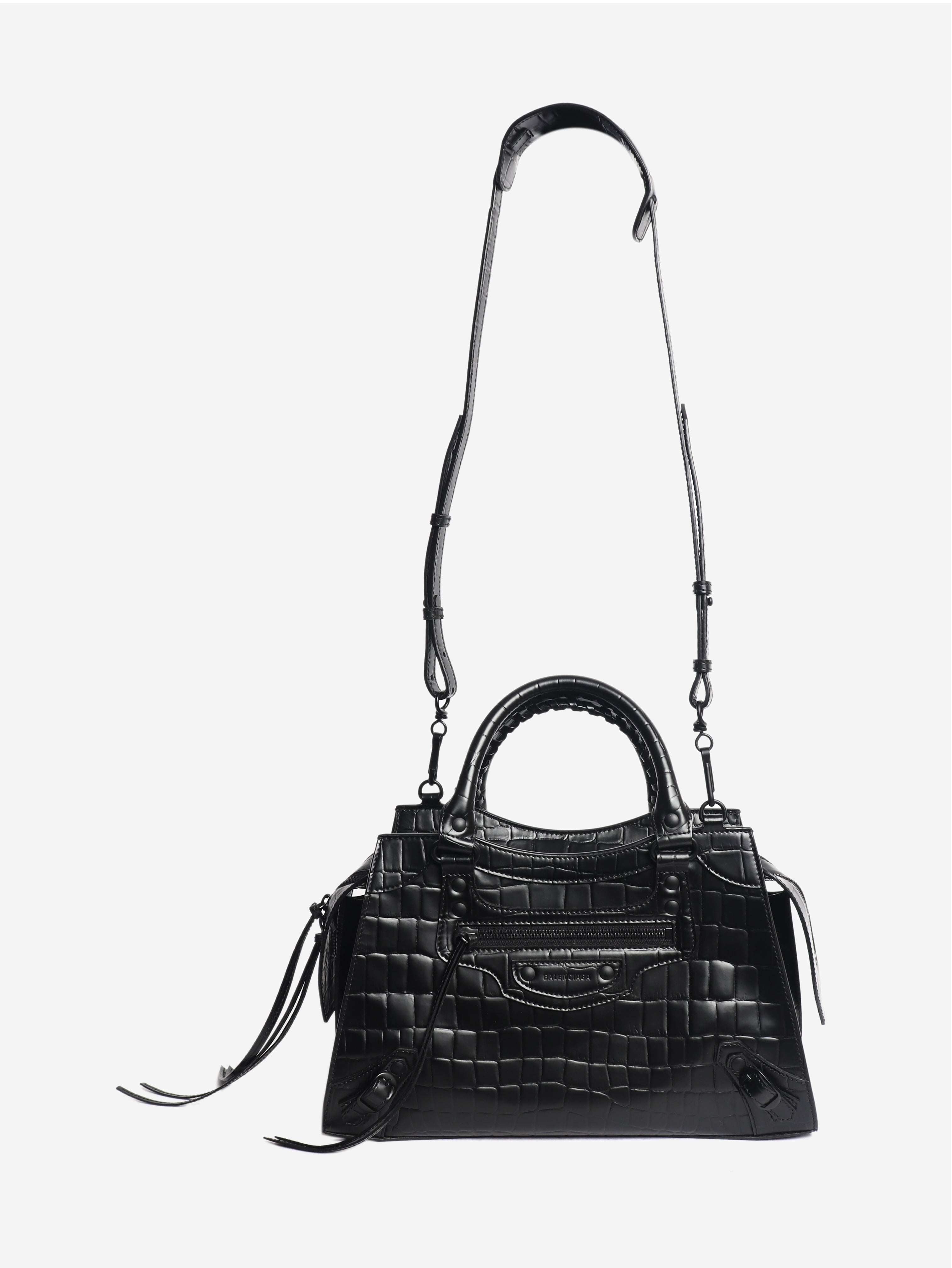 Black croc embossed neo city bag