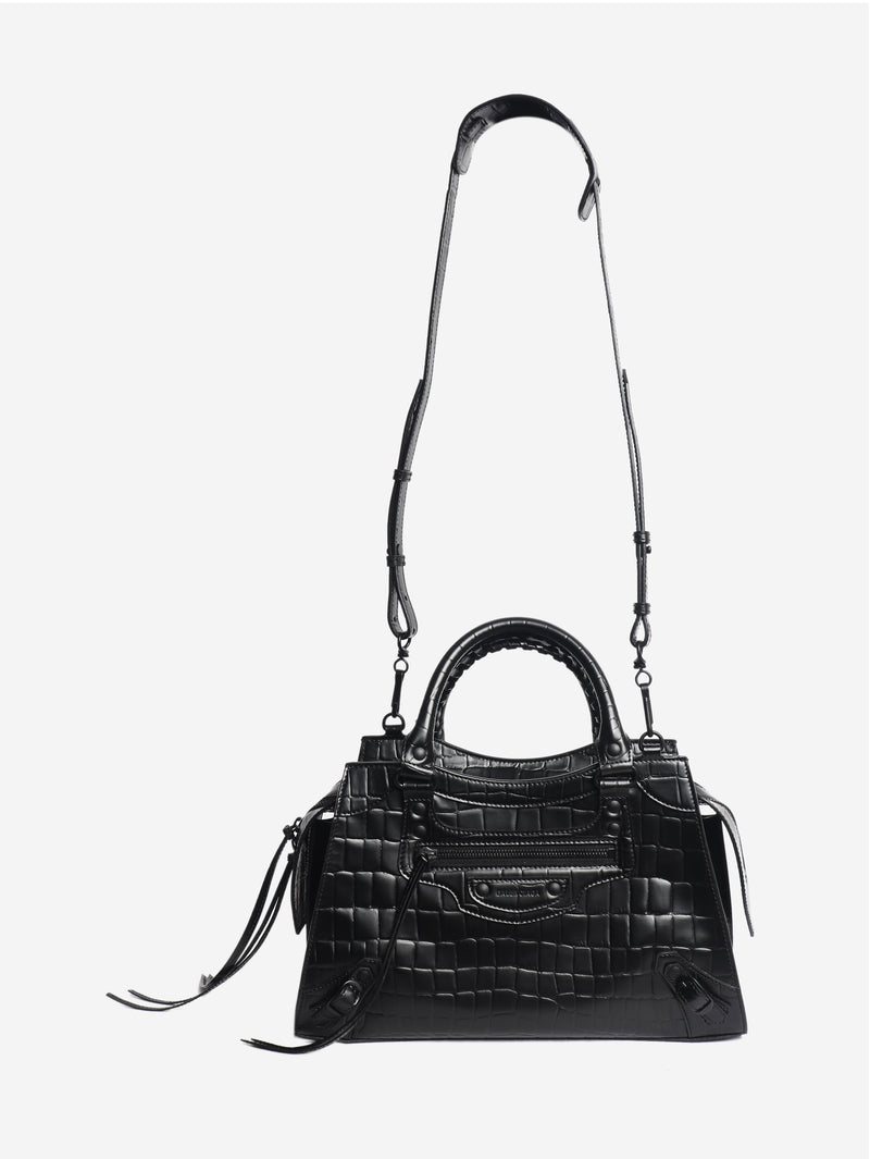 Black croc embossed neo city bag