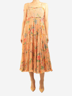 Peach shirred floral midi dress - size UK 10 Dresses Zimmermann 