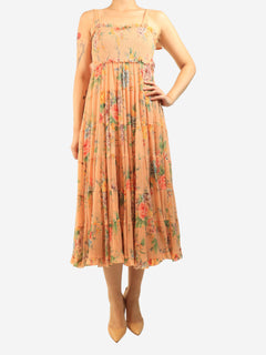 Peach shirred floral midi dress - size UK 10 Dresses Zimmermann 