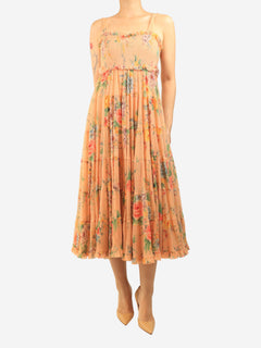 Peach shirred floral midi dress - size UK 10 Dresses Zimmermann 