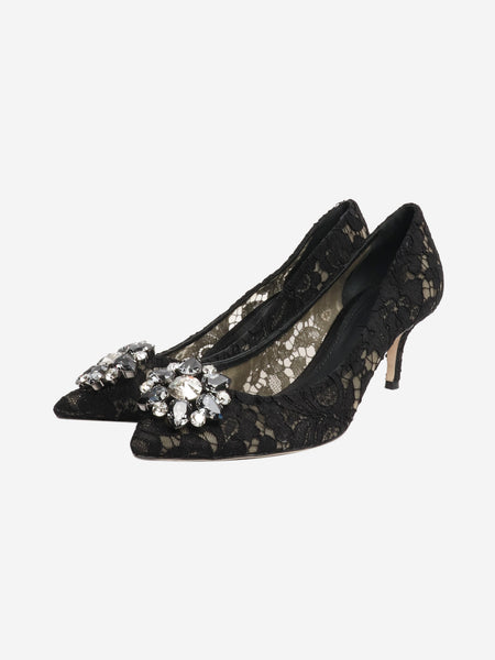 Black bejewelled lace pumps - size EU 39.5 alternate image