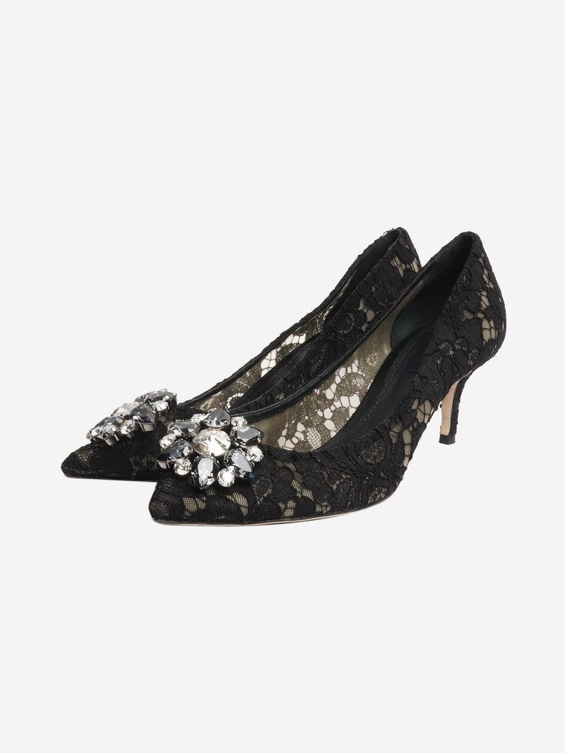 Black bejewelled lace pumps - size EU 39.5 Heels Dolce & Gabbana 