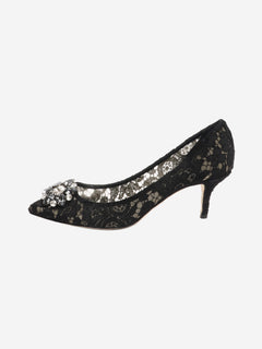 Black bejewelled lace pumps - size EU 39.5 Heels Dolce & Gabbana 