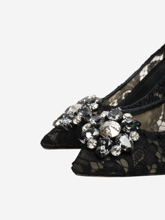 Black bejewelled lace pumps - size EU 39.5 Heels Dolce & Gabbana 