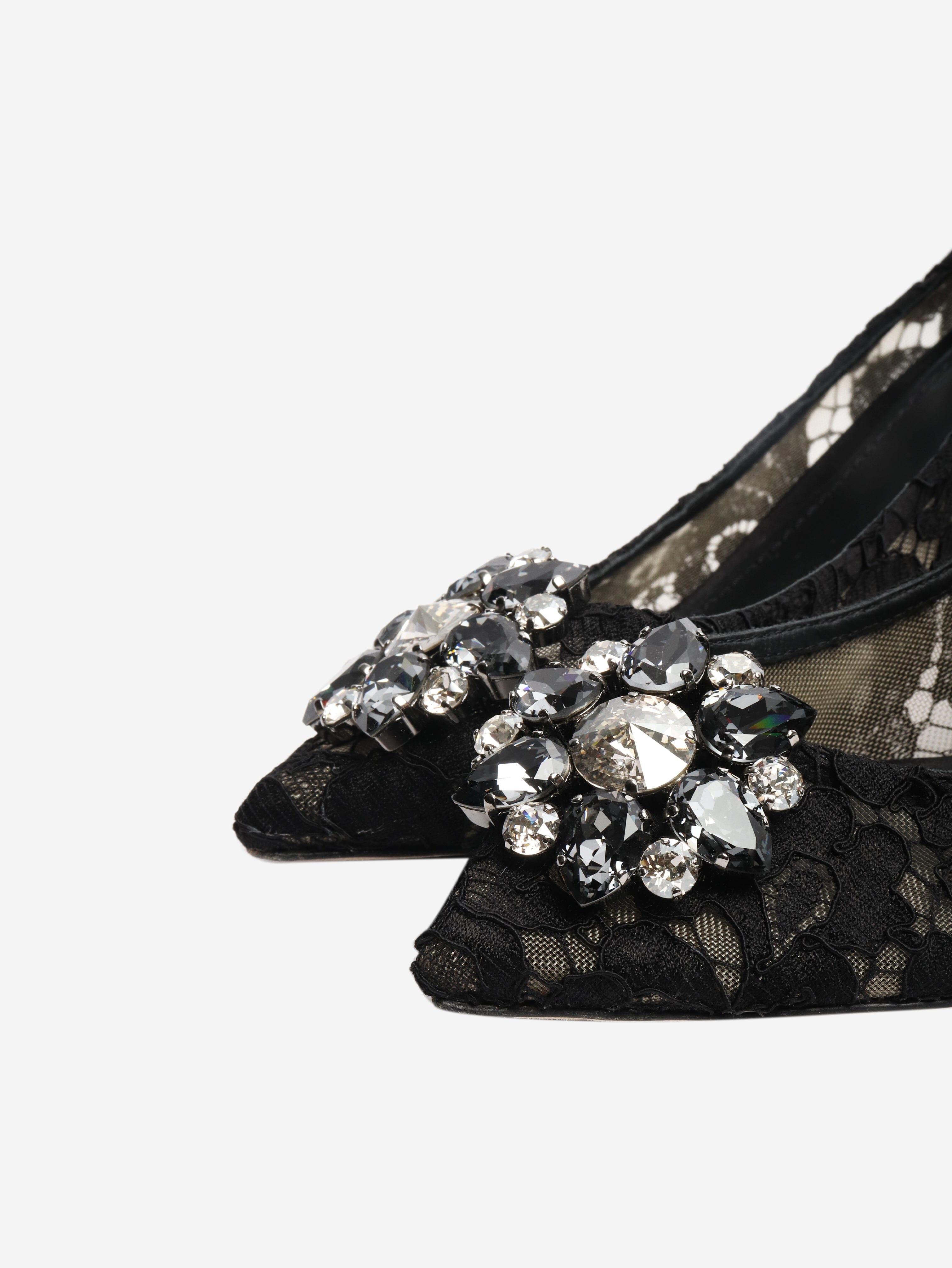 Black bejewelled lace pumps - size EU 39.5 Heels Dolce & Gabbana 