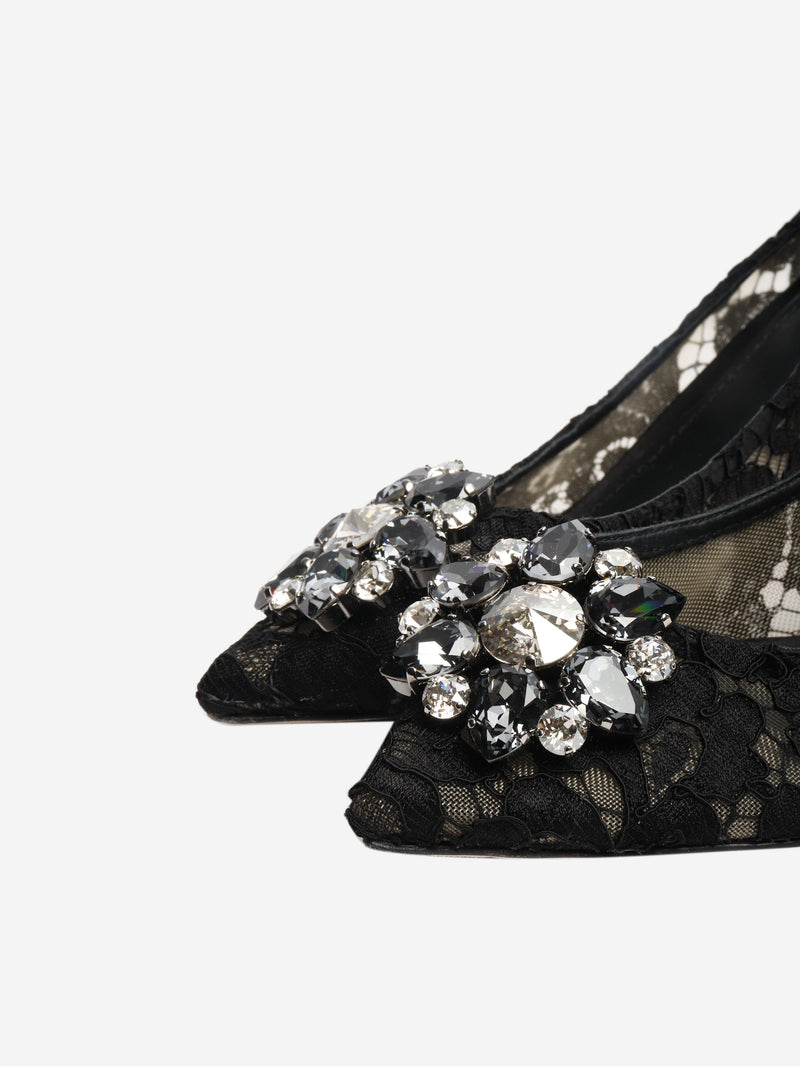 Black bejewelled lace pumps - size EU 39.5 Heels Dolce & Gabbana 
