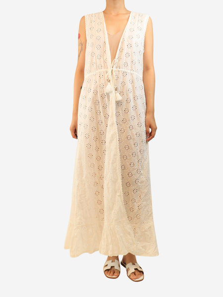 White sleeveless broderie maxi dress - size L product image