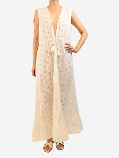 White sleeveless broderie maxi dress - size L Dresses Melissa Odabash 