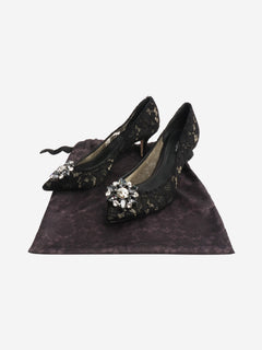 Black bejewelled lace pumps - size EU 39.5 Heels Dolce & Gabbana 