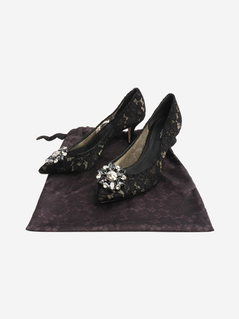Black bejewelled lace pumps - size EU 39.5 Heels Dolce & Gabbana 