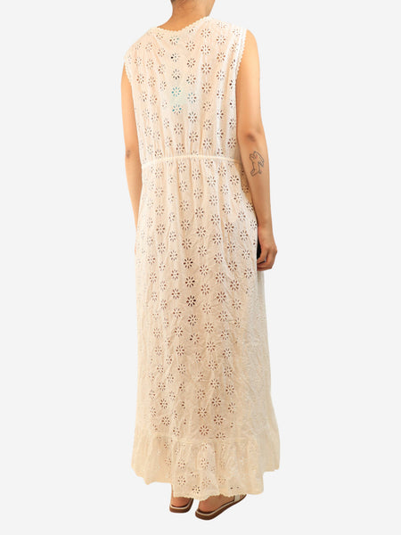 White sleeveless broderie maxi dress - size L alternate image