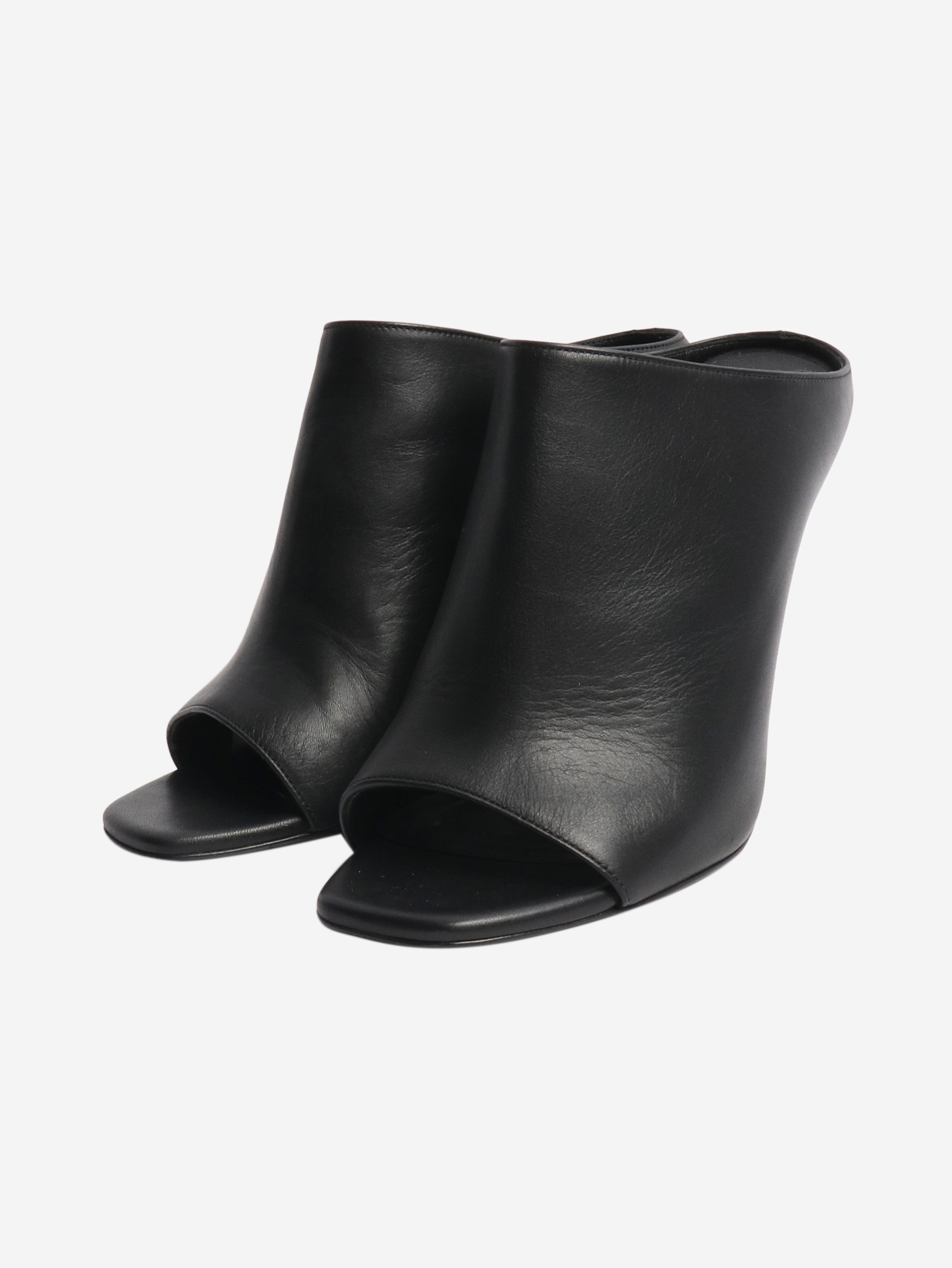 Black leather peep-toe mules - size EU 38 Heels Ermanno Scervino 