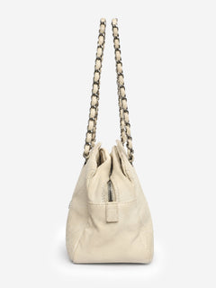 Cream 2006 leather diamond-stitched CC bowling bag Top Handle Bags Chanel 