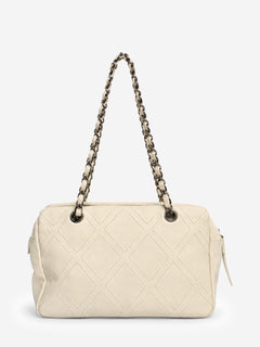 Cream 2006 leather diamond-stitched CC bowling bag Top Handle Bags Chanel 