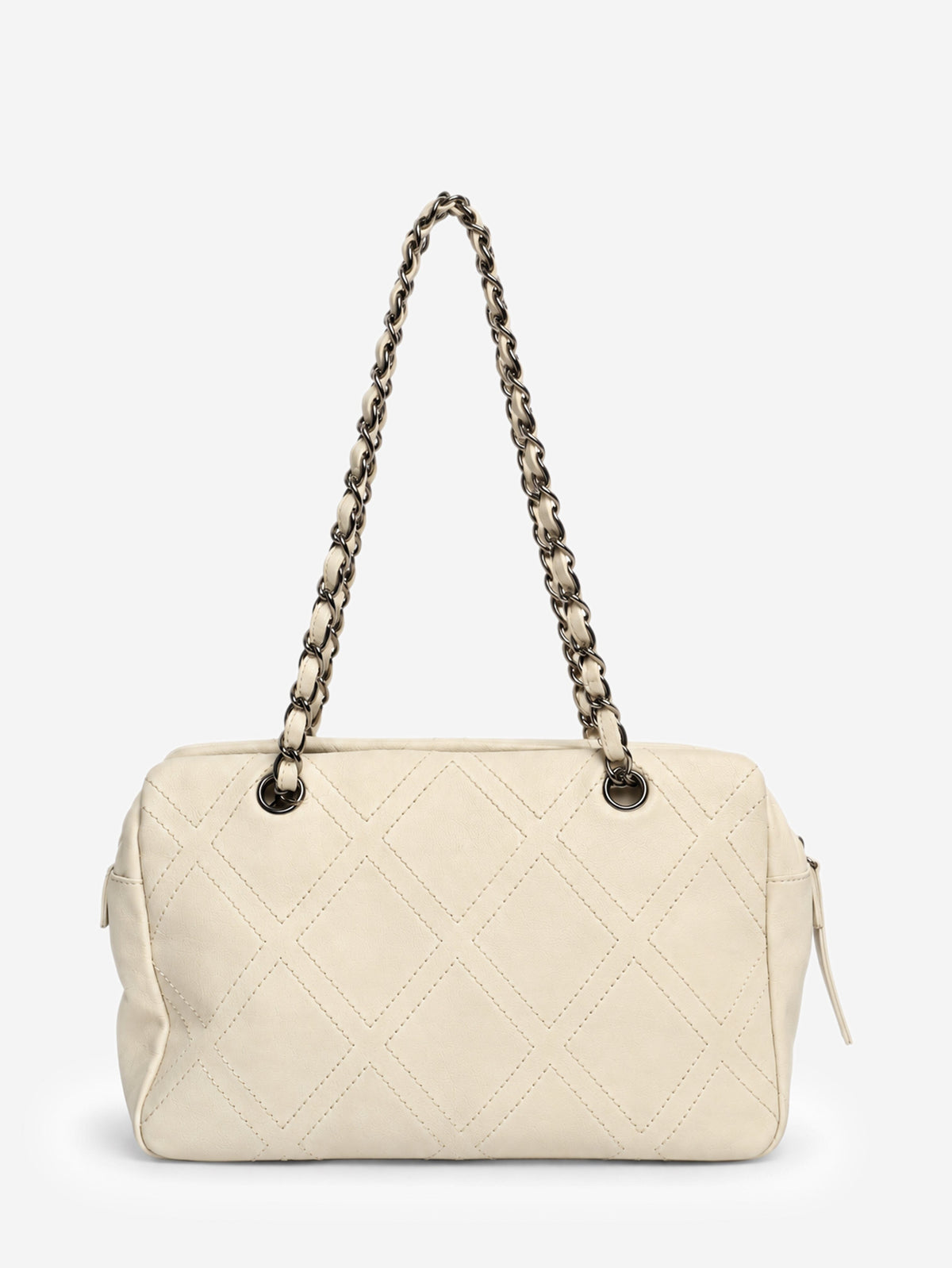 Cream 2006 leather diamond-stitched CC bowling bag Top Handle Bags Chanel 