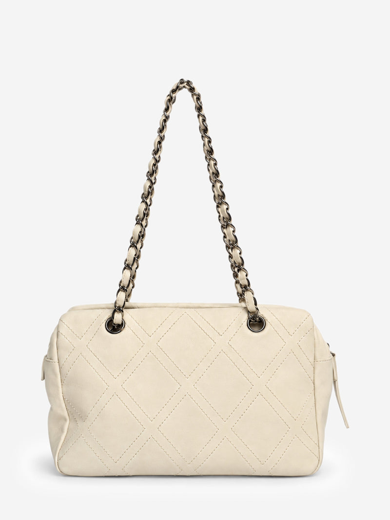 Cream 2006 leather diamond-stitched CC bowling bag Top Handle Bags Chanel 