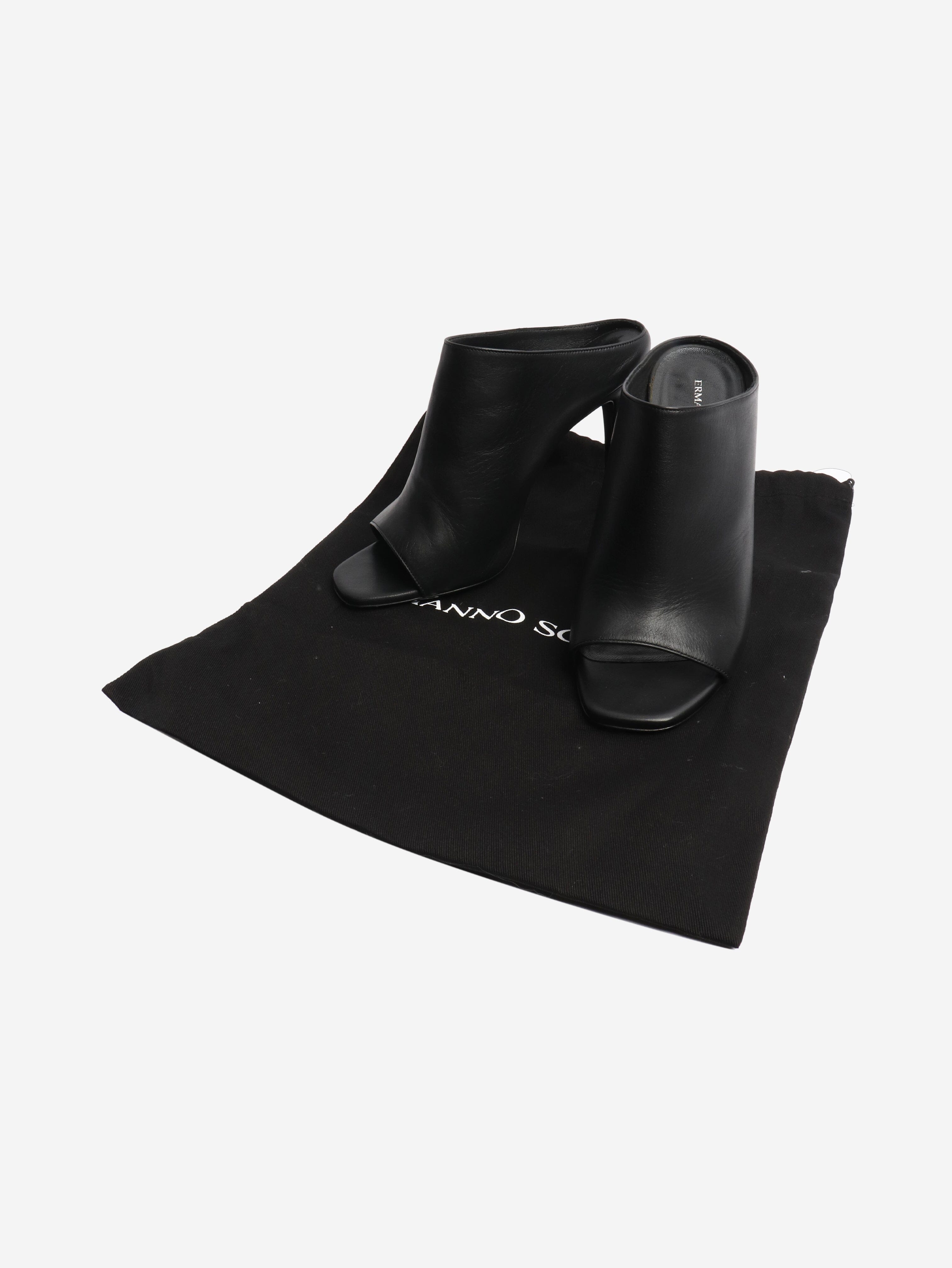 Black leather peep-toe mules - size EU 38 Heels Ermanno Scervino 
