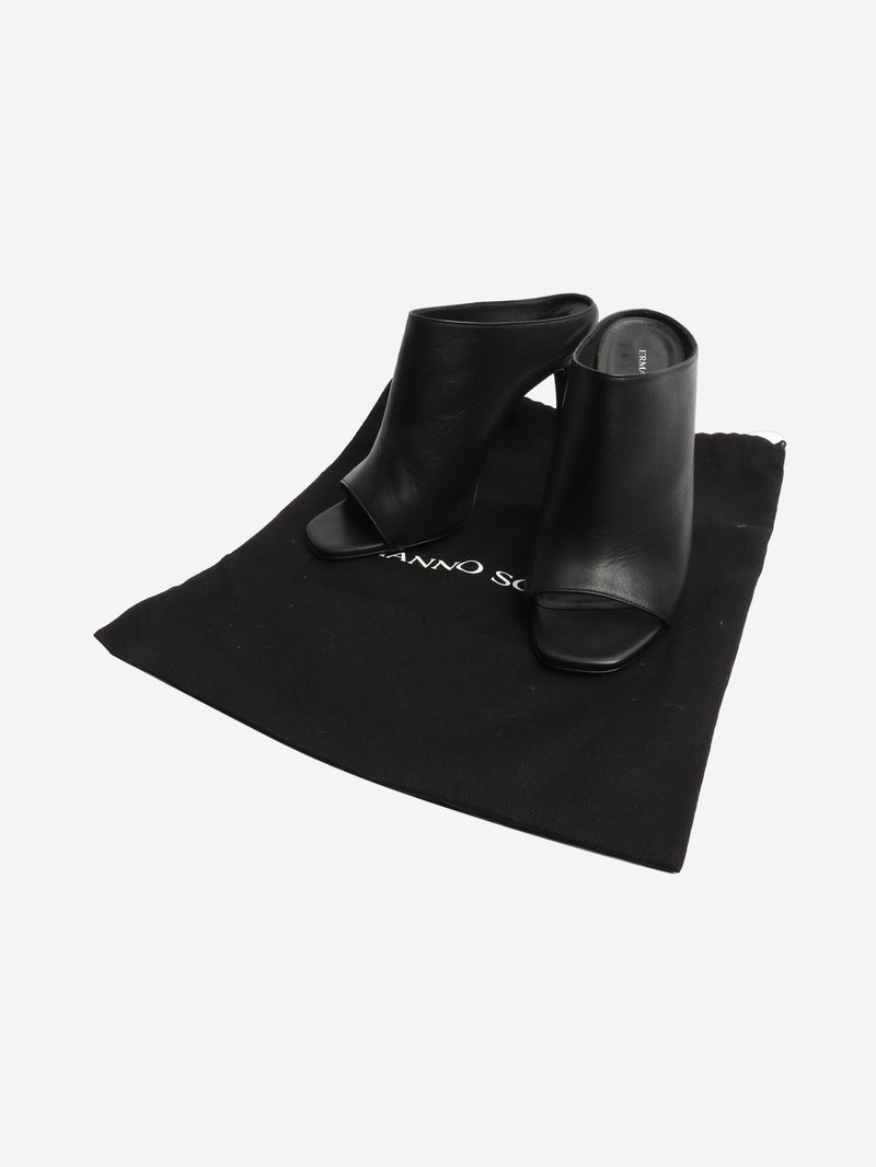 Black leather peep-toe mules - size EU 38 Heels Ermanno Scervino 