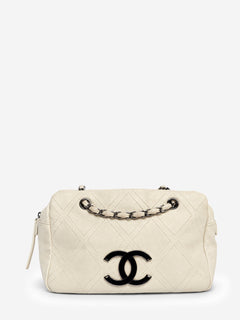 Cream 2006 leather diamond-stitched CC bowling bag Top Handle Bags Chanel 