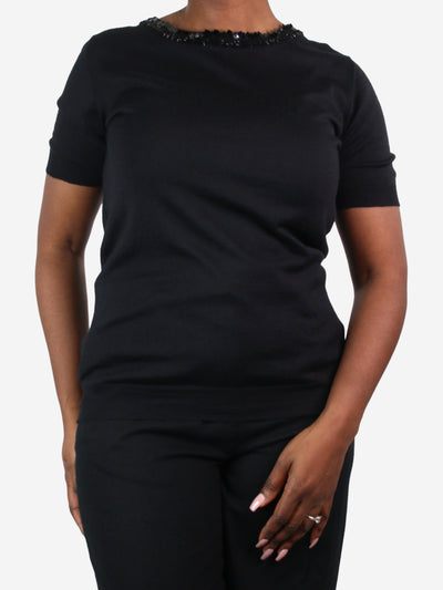 Black short-sleeved sequin knit top - size UK 14 Knitwear Prada