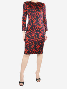 Givenchy Black floral-printed fitted midi dress - size UK 12