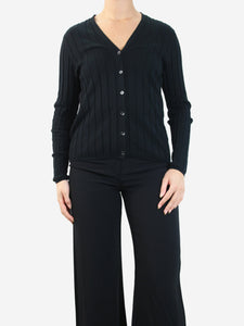Allude Black ribbed cotton and silk-blend cardigan - size L