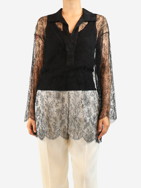 Black lace silk blouse - size UK 10 product image