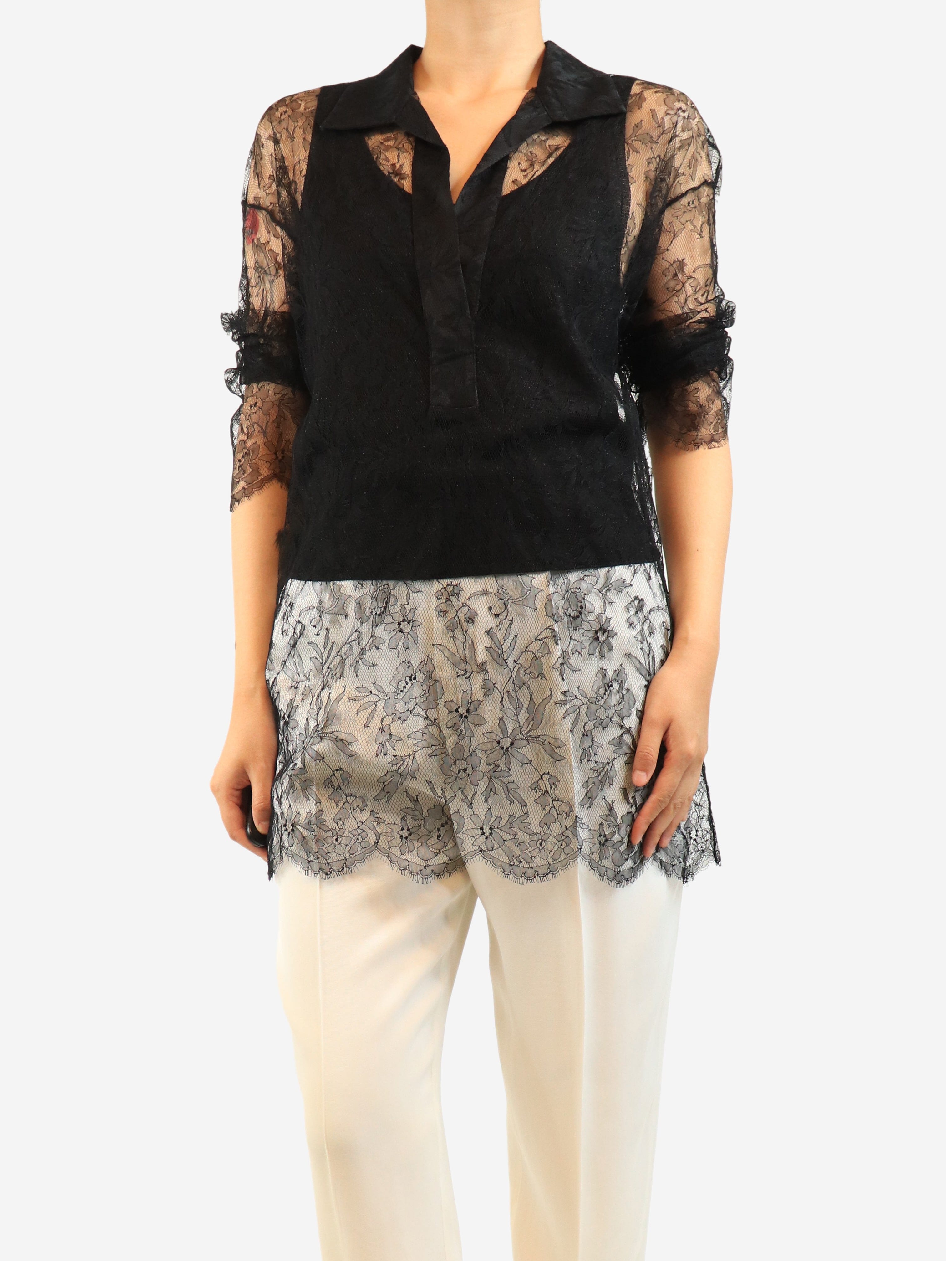 Black lace silk blouse - size UK 10 Tops Tove 