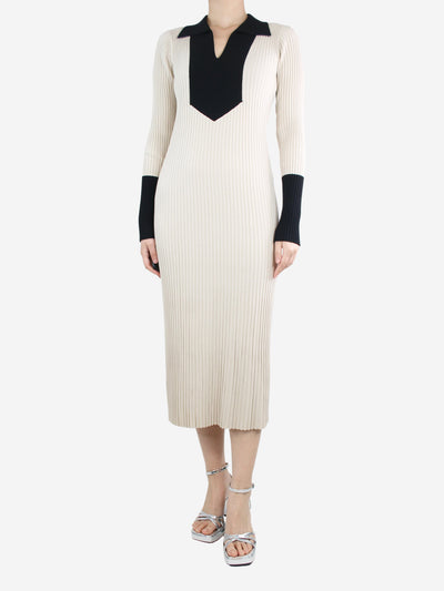 Cream ribbed collared midi dress - size M Dresses By Malene Birger 