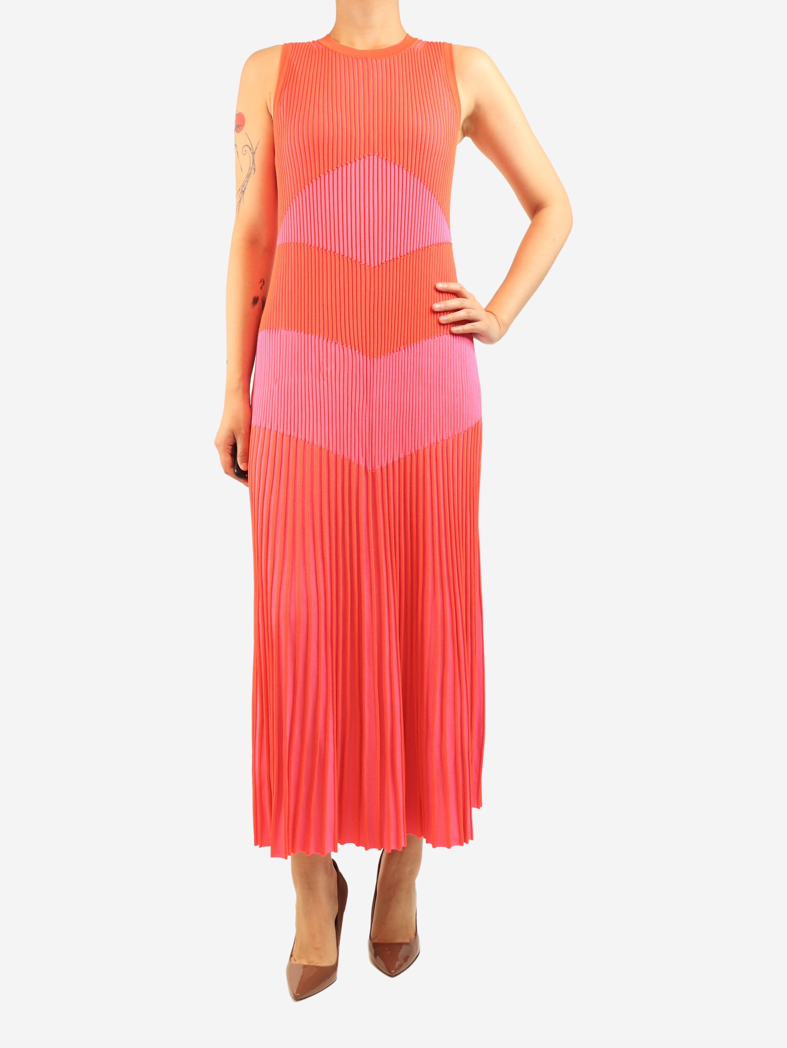 Coral pink ribbed midi dress - size M