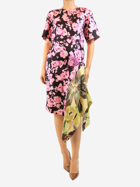 Purple and green silk printed dress - size UK 8 product image