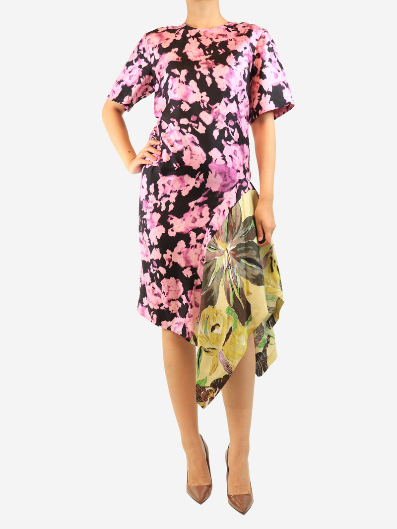 Purple and green silk printed dress - size UK 8 Dresses Dries Van Noten 