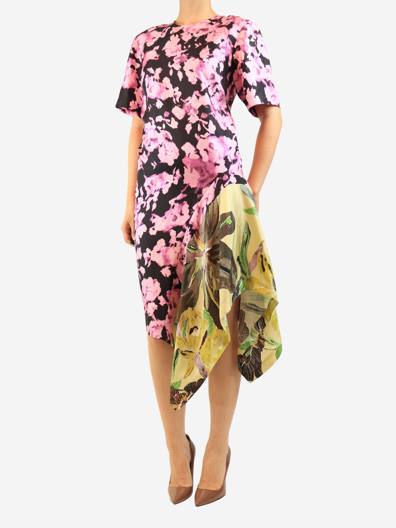 Purple and green silk printed dress - size UK 8 Dresses Dries Van Noten 