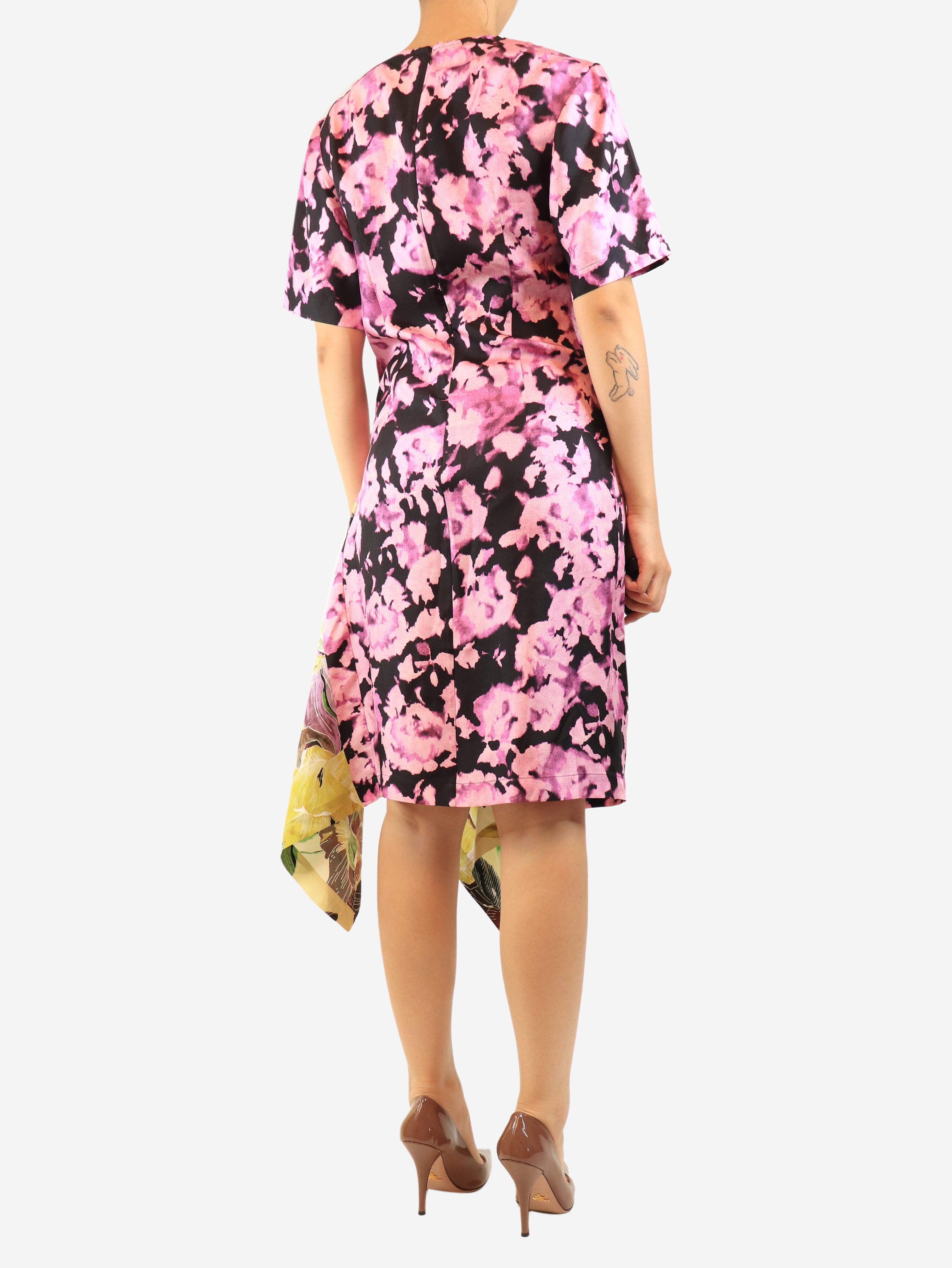 Purple and green silk printed dress - size UK 8 Dresses Dries Van Noten 