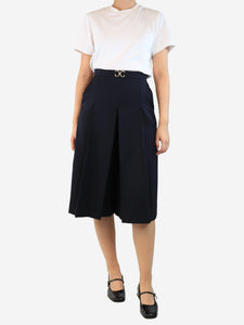 Sandro Navy blue pleated wool-blend cullottes - size UK 8