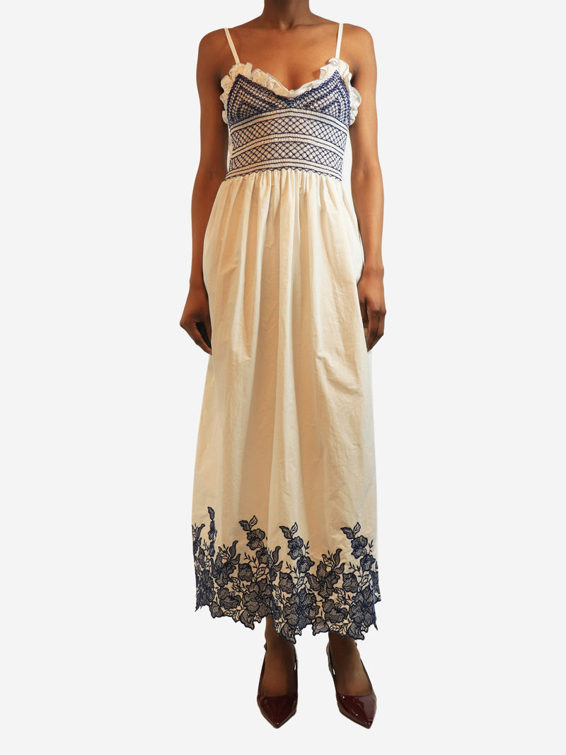 Blue and white Bianca smocked midi dress - size M Dresses Loretta Caponi 