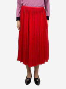 Celine Red semi-sheer pleated midi skirt - size UK 8